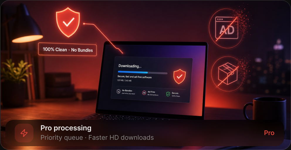 Clean download interface without ads or bundled software